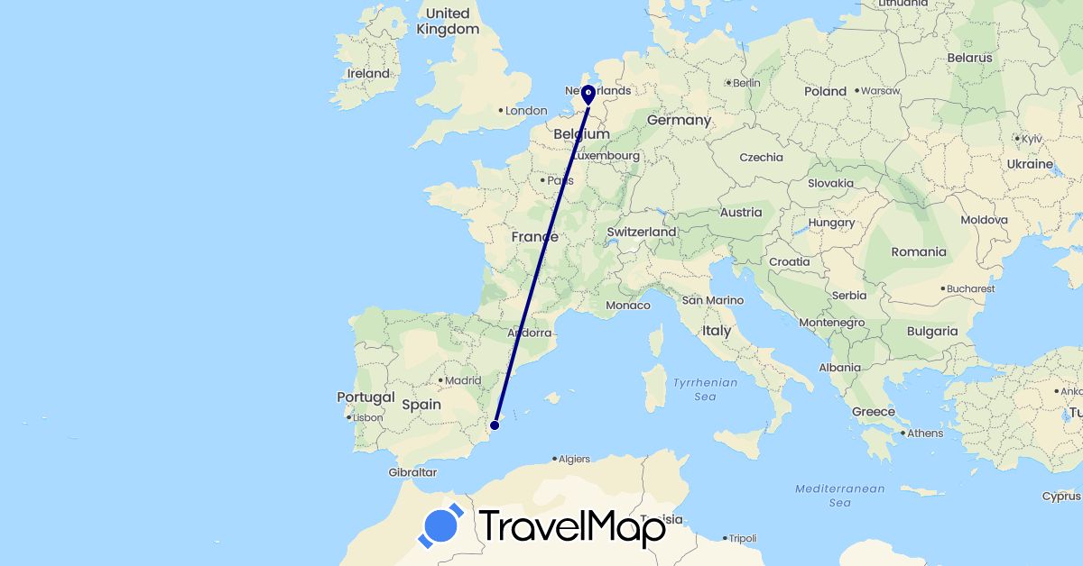 TravelMap itinerary: driving in Spain, Netherlands (Europe)